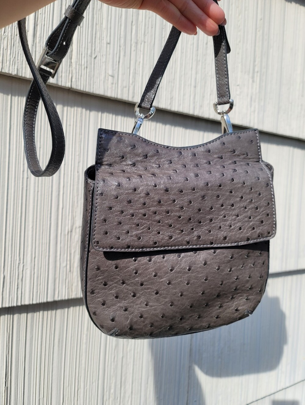 Cape Cobra Genuine Ostrich Flap Crossbody Bag Grey Made in South Africa NWOT